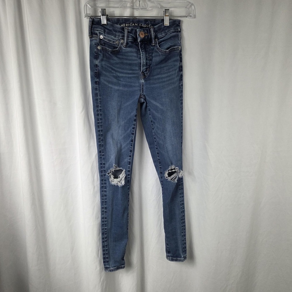 American Eagle Outfitters Jeans Womens 0 Short Blue Mid Rise Jegging Distressed